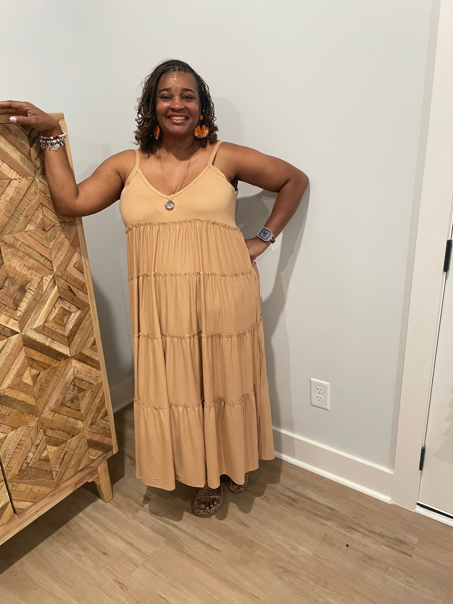 Tan Ruffle Dress