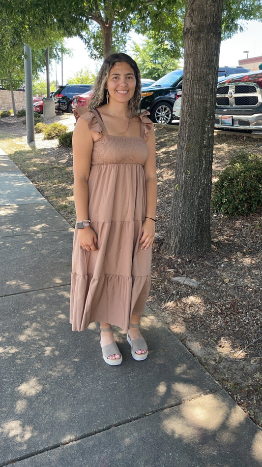 Tan Smocked Dress